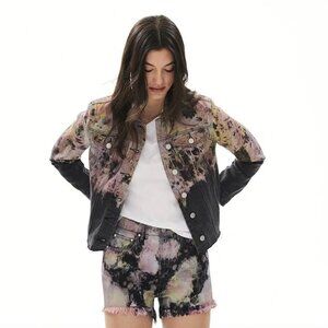 BLUE REVIVAL Daria Tie Dye Jean jacket Shades of Black, Pink/purple Size XS